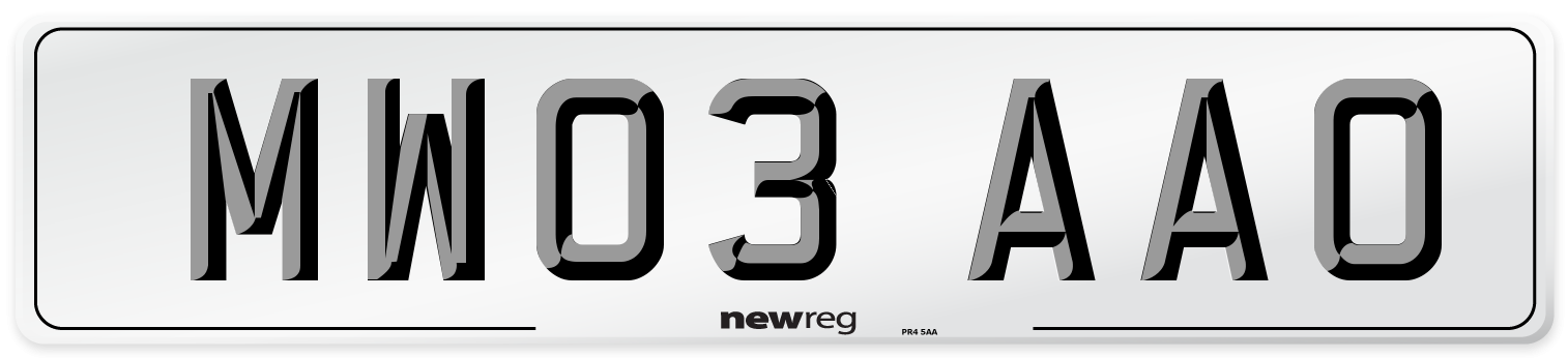 MW03 AAO Number Plate from New Reg
